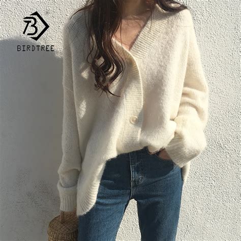 Nouveaut Femmes Hiver Solide Mohair Cardigan Pull Doux Tricot