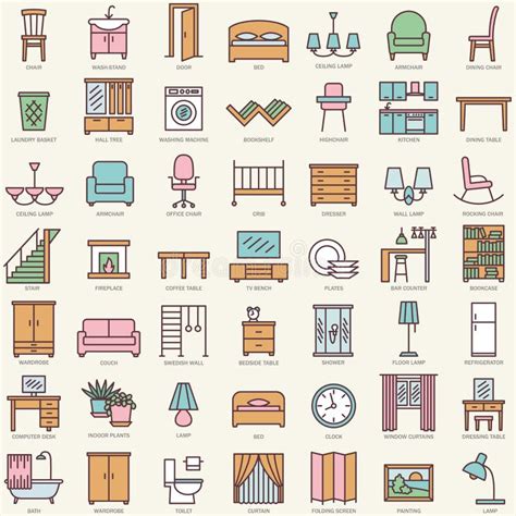 Room Furniture Linear Icons Set Stock Vector Illustration Of Comfort