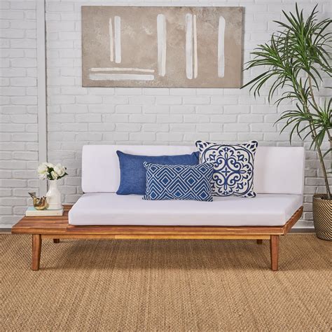 Noble House Burton Indoor Minimalist Acacia Wood Left Sided Sofa With