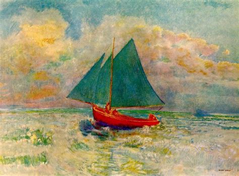 Red Boat With Blue Sails Painting Odilon Redon Oil Paintings