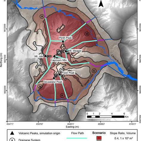 Volcanic hazard map for scenario 1, conditional on the occurrence of a ...