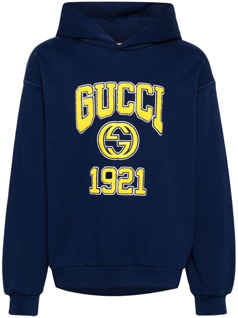 Gucci Hoodie Con Estampado Interlocking G Azul Farfetch Mx