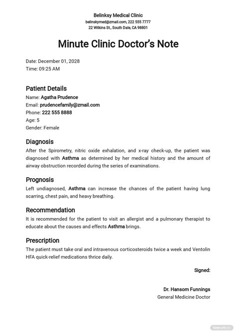 Minute Clinic Doctors Note Template