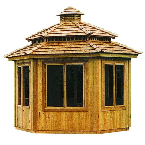 Shop Cedarshed Cedar Hexagon Screened Permanent Gazebo Exterior 1283 Ft X 1283 Ft