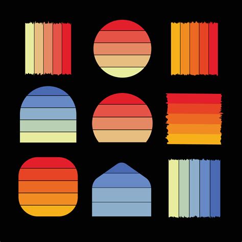 Set of vintage retro sunset illustrations vector background, 70s 80s ...