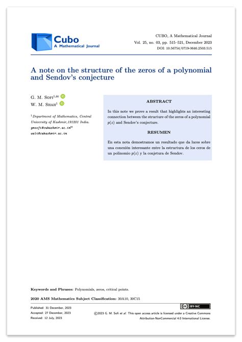 A Note On The Structure Of The Zeros Of A Polynomial And Sendov S Conjecture Cubo A