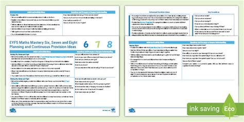 Eyfs Maths Mastery 6 7 And 8 Planning Ideas