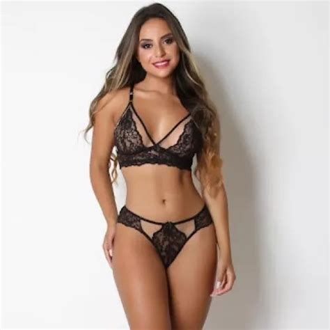 Kit Conjunto Lingerie Sensual Em Renda Luxo Tule Sem Aro