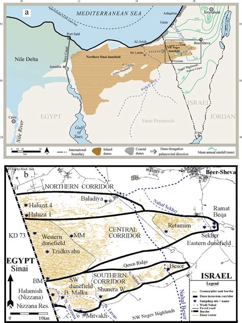 (a) A regional map of the Sinai–Negev erg. The erg, which stretches ...