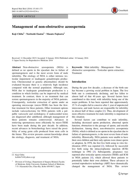 Pdf Management Of Non Obstructive Azoospermia