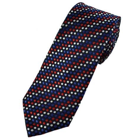 Tresanti Reale Navy Blue Red Blue And White Hexagonal Pattern Silk Men