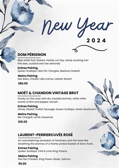 New Year Champagne Menu La Turka Bistro