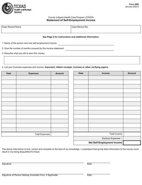 Statement Of Self Employment Income Form Employment Form