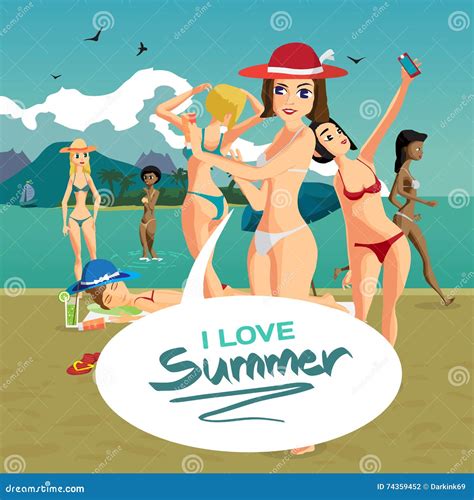 Mujer Hermosa En Bikini En La Playa Ilustración del Vector Ilustración de deletreado