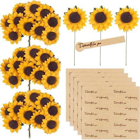 Betessin Pcs Mini Paper Sunflower Artificial Orange Sunflowers