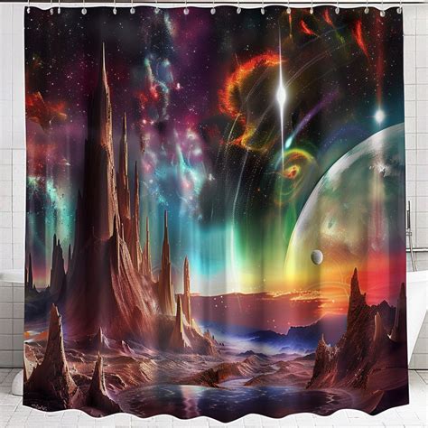 Alien Planet Fantasy Landscape Shower Curtain Vibrant Colors Celestial