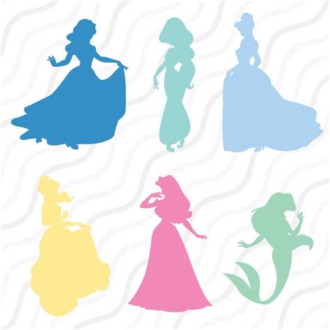 the silhouettes of disney princesses are shown in different colors and ...