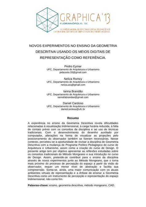 PDF NOVOS EXPERIMENTOS NO ENSINO DA GEOMETRIA DESCRITIVA O