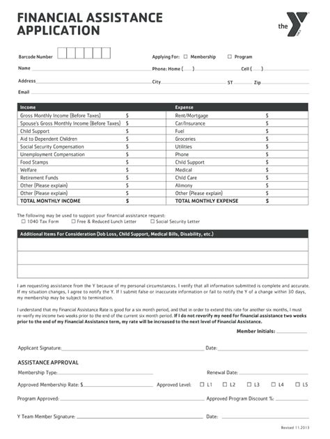 Ymca Financial Assistance Application Form Fill Online Printable