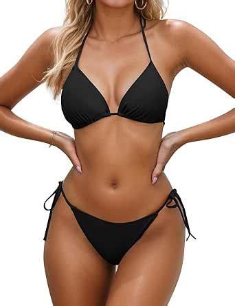 Amazon Zuvebamyo Women S Two Piece Thong Bikini Sets Sexy Halter Triangle Swimsuit