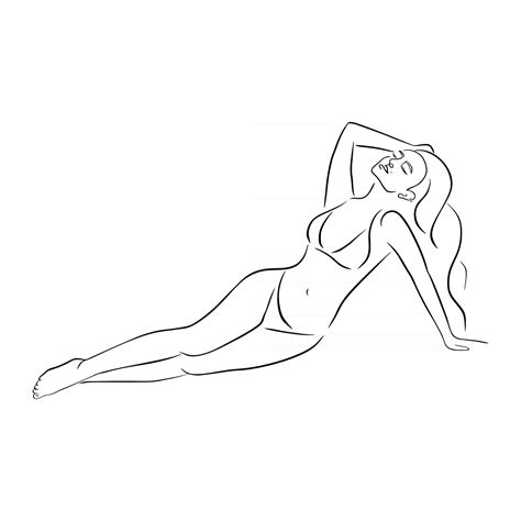 Line Art Of A Lying Woman In Bikini 2506512 Vector Art At Vecteezy