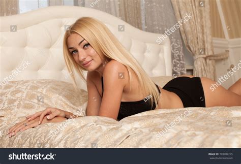 Beautiful Sexy Blonde Woman Black Lingerie Stock Photo Shutterstock
