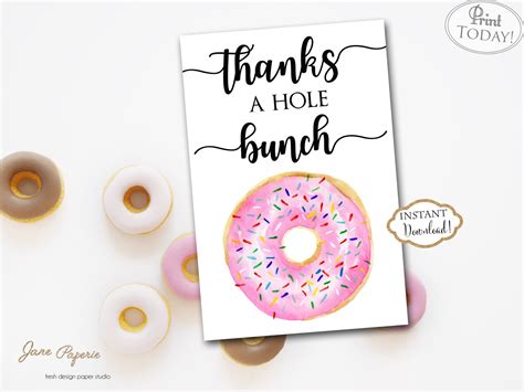 Instant Download Pink Donut Thank You Card Doughnut Thank Etsy