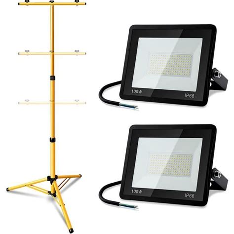 Jiubiaz 2X 100W Projecteur de chantier à LED avec trépied ajustable