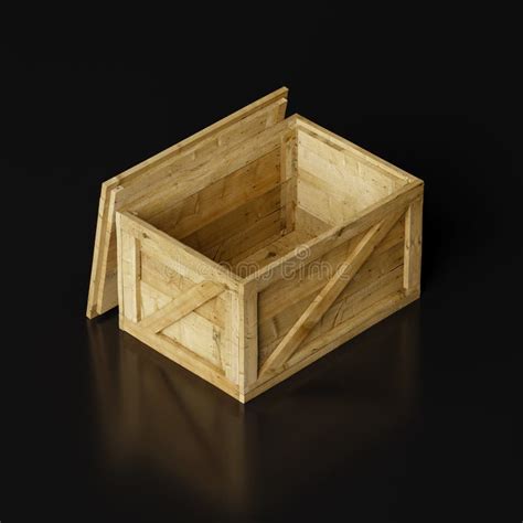 Caja Rectangular De Madera Abierta Aislada De Fondo Negro Stock De