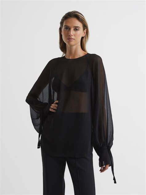 Reiss Liv Blouson Sleeve Sheer Blouse Reiss Usa