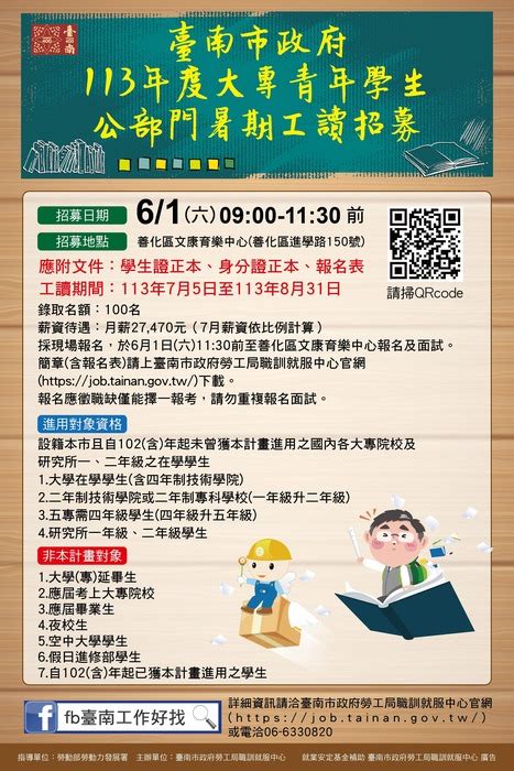 臺南市政府勞工局職訓就服中心辦理「113年度大專青年學生公部門暑期工讀計畫」 中華醫事科技大學