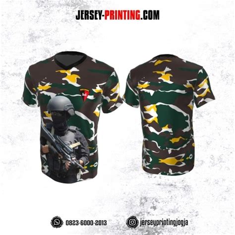 Jersey Polisi Brimob Hitam Hijau Coklat Putih Kuning Motif Loreng