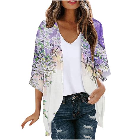 Nt Einnly Chiffon Kimono Cardigan Sleeve Loose Beach Wear Women