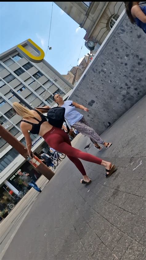 German Blonde In Red Leggings Spandex Leggings Yoga Pants Forum