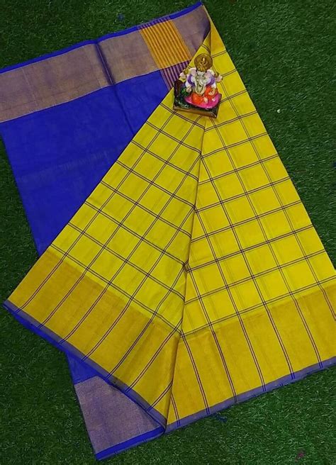 Yellow Uppada Checks Silk Saree With Bluepure Handwoven Etsy