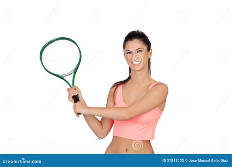 Attractive Brunette Playing Tennis Stock Image Image Of Brunette Beauty