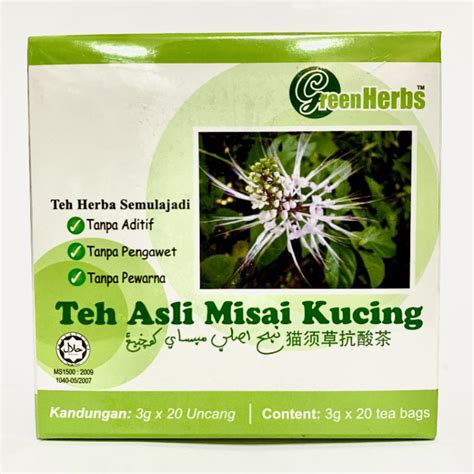 Greenherbs Teh Asli Misai Kucing 猫须草抗酸茶 3g X 20 Tea Bags）exp 42024