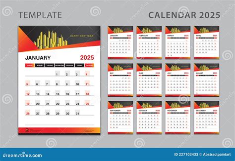 Wall Calendar 2025 Template Red Gradient Background, Desk Calendar 2025 ...