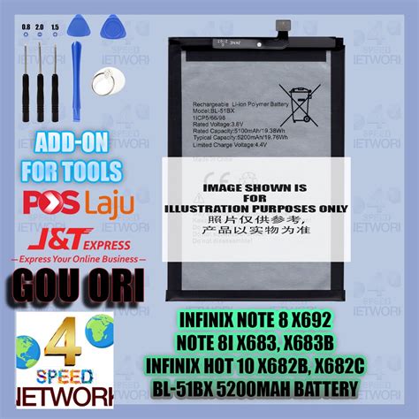 Infinix Note 8 X692 8i Note11 Hot 10 X662 X683 X683B X682B X682C BL 51BX 5200mAh Battery Hot10