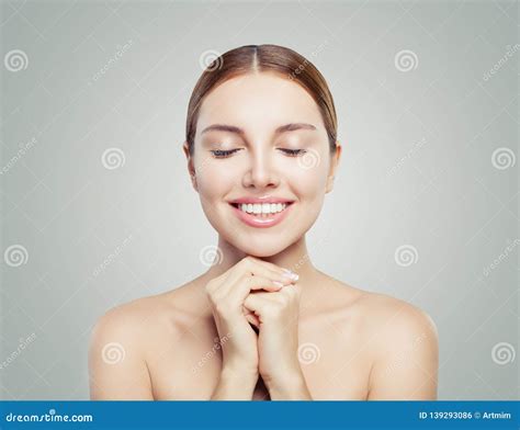 Cheerful Girl With Closed Eyes Portrait Beautiful Woman With Healthy