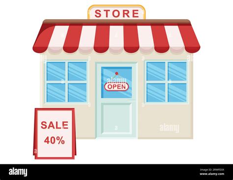 Store facade with sale discount flat design. Shop clipart vector ...