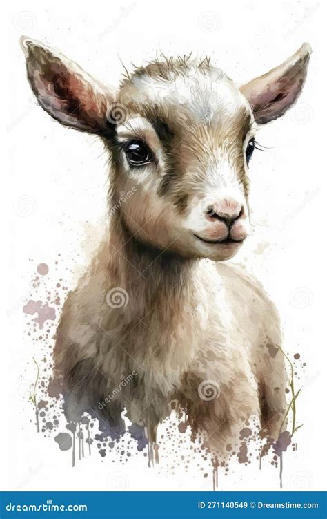 Adorable Baby Goat Watercolor Illustration Nursery Art Stock