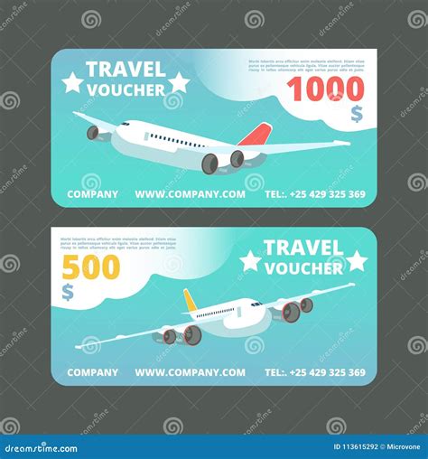 Gift Travel Voucher, Travelling Promo Card. Ticket with Flying Airplane ...