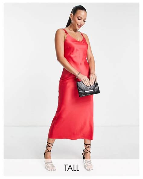 River Island Satin Cowl Neck Midi Dress In Red Lyst