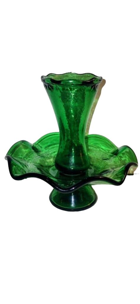 Vintage Emerald Green Glass Single Epergne Pedestal Vase Ebay