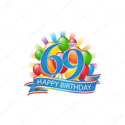 69th Colorful Happy Birthday Logo With Balloons And Burst Of Light