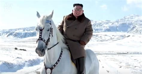 Kim Jong-un rides a white horse to snow-covered Mount Paektu