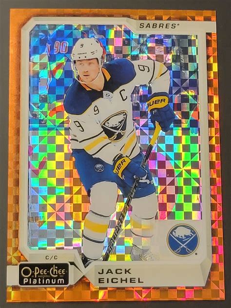 Jack Eichel 2018 19 Upper Deck O Pee Chee Platinum 4 Orange Checkers