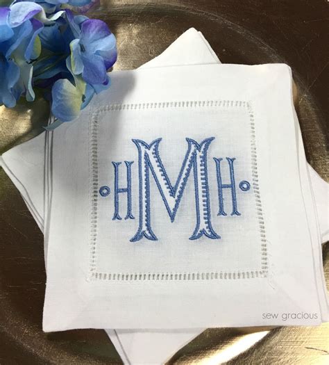 Chinoiserie Monogram Cocktail Napkins Wedding Gift White Linen