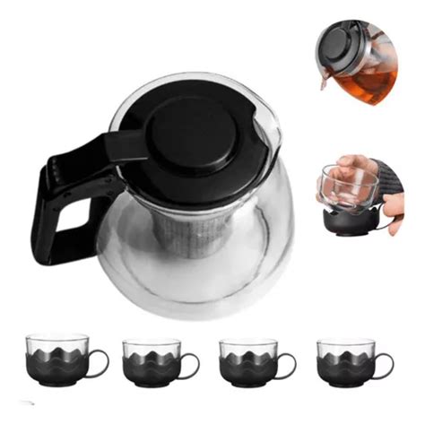 Tetera Con Infusor 1 Litro Y 4 Tazas Tarro Para Café Cocina Y Té